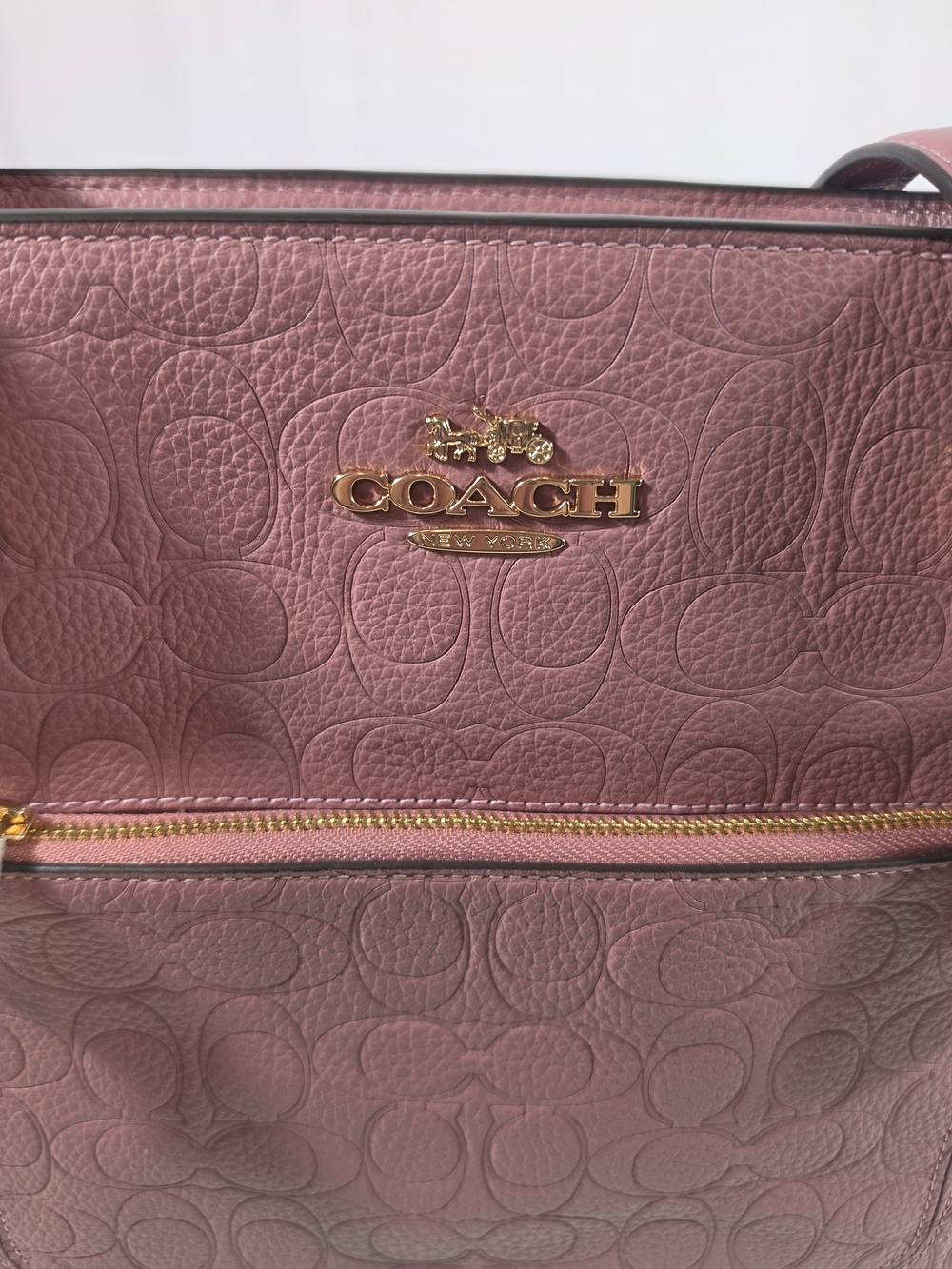 Coach Signature Tote Bag Signature Leather Gold/Peony - Picture 2 of 10